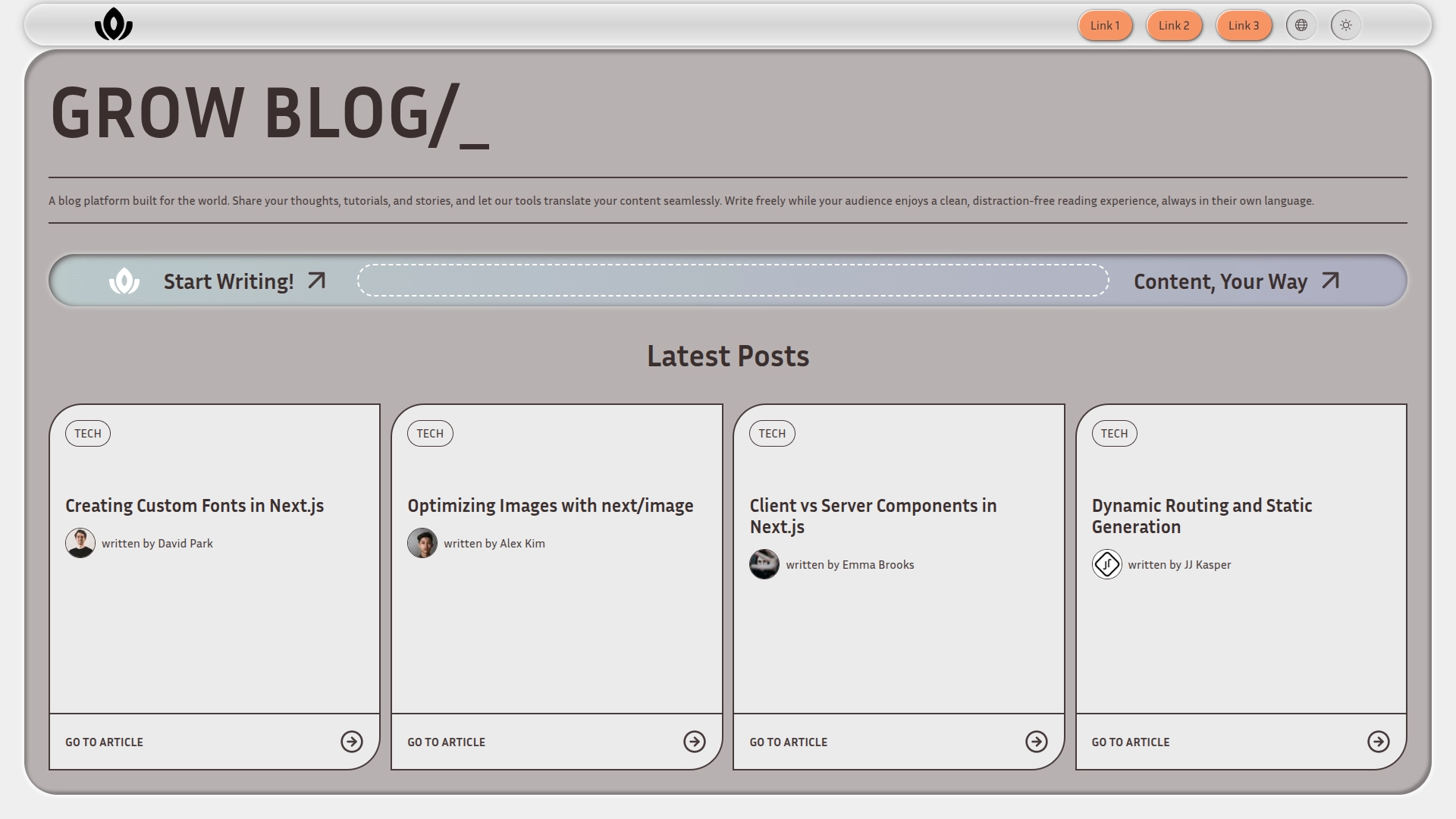 Grow-Blog Homepage Preview